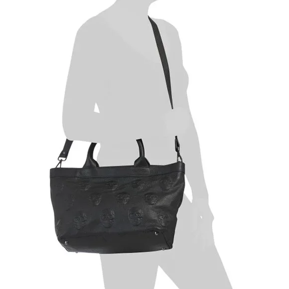 NWT IO PELLE Made In Italy Black Leather Multi 3D Skull Satchel Handbag - Picture 5 of 6